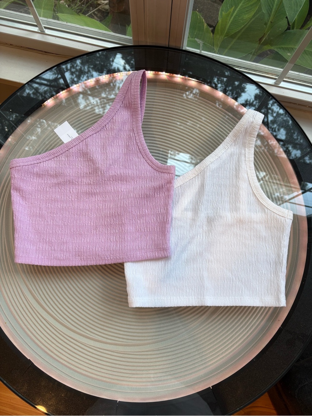 NEW American Eagle One-Shoulder Ribbed Crop Top in Purple and White
